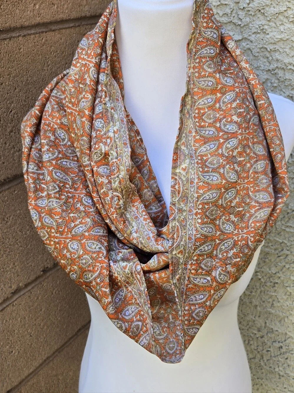 Orange Paisley Infinity Silk Scarf - Lightweight Women's Accessory